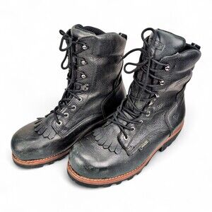 Wolverine Black Leather Lace-Up Work Boots with Tan Welt Accent